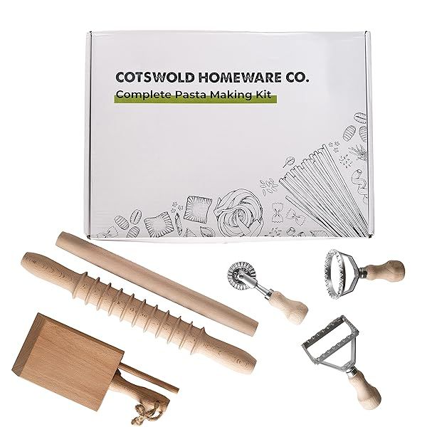 Complete 6-Piece Pasta Making Tool Set: Ravioli Stamps, Rolling Pins & Gnocchi Board by Cotswold Homeware Co