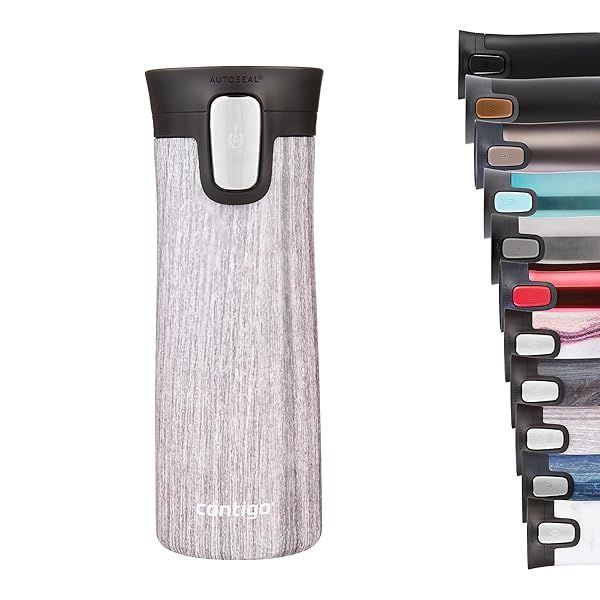 Contigo Pinnacle Autoseal Travel Mug: Leakproof Stainless Steel Coffee Tumbler with BPA-Free Lid - 420ml Blonde Wood Design