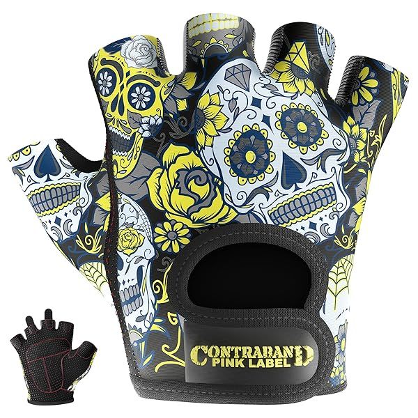 Buy Contraband Pink Label 5237 Women's Sugar Skull Lifting Gloves - Lightweight Vegan Amara Leather, Griplock Silicone, X-Small