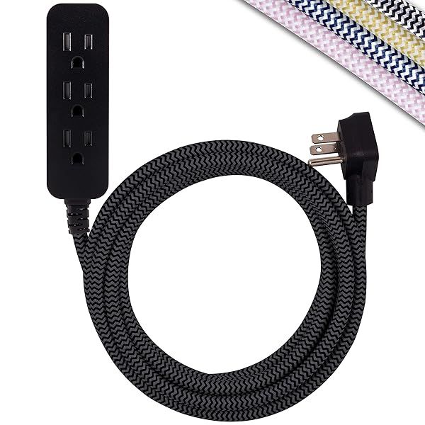 Heavy-Duty 10 Ft 3-Outlet Power Strip & Braided Extension Cord - Indoor/Outdoor, ETL-Listed, 16 Gauge, Flat Design