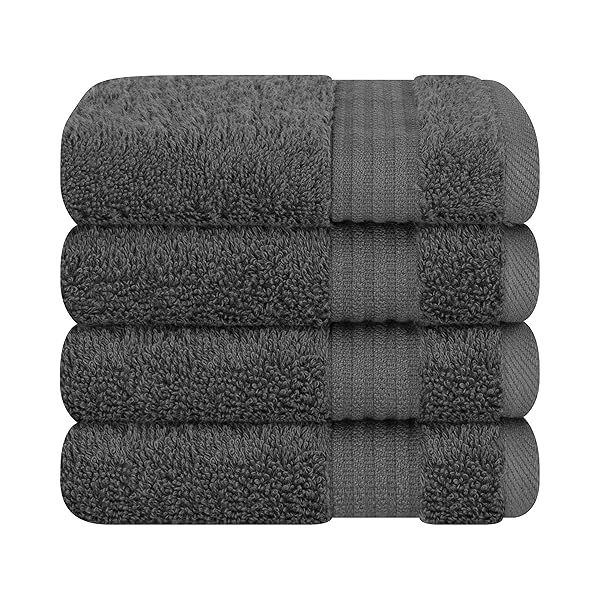 Soft & Absorbent 100% Cotton Turkish Washcloths - 4 Pack Dark Gray Hand & Face Towels for Bathroom