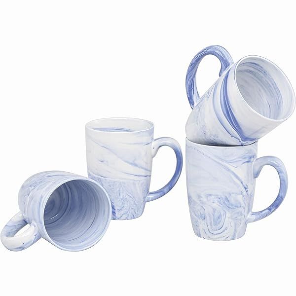 Shop Culver 16-Ounce Palermo Ceramic Mug Set of 4 - Stylish Marbleized White & Blue Design