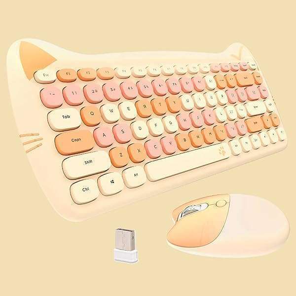 Buy Cute Cat 2.4G USB Wireless Keyboard & Mouse Combo - Silent Keys, Candy Colors, Perfect for Notebook & PC (MilkTea-84Keys)