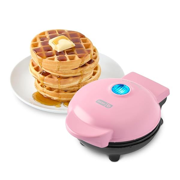 Shop DASH Mini Maker: Perfect Waffles, Hash Browns & Keto Chaffles - Easy Clean, Non-Stick, 4 Inch, Pink!