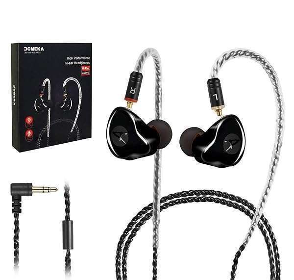 DCMEKA HiFi Stereo IEM Earphones: Dynamic Dual Driver Noise-Canceling Headset for Musicians & Audiophiles (Black)
