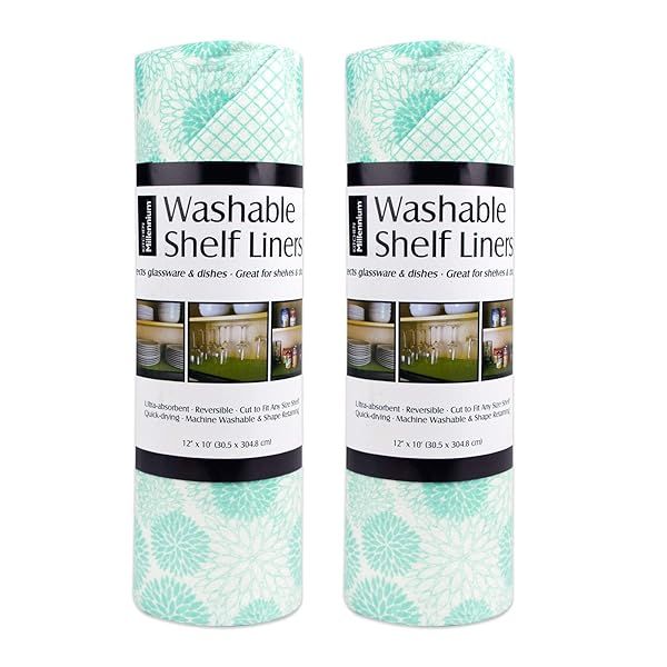 Shop DII Aqua Dahlia Fridge & Shelf Liners - Non-Adhesive, Washable, 12x20, 2-Piece Collection