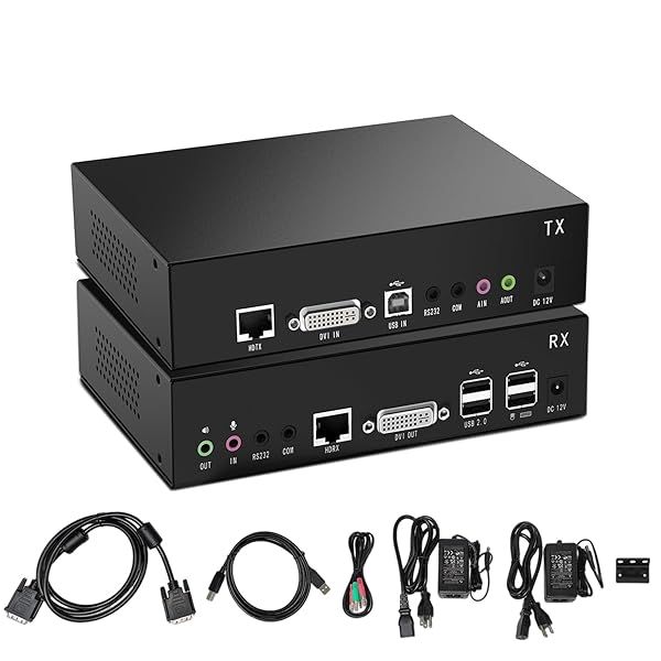 100m DVI USB KVM Extender Over Cat5e/Cat6 - Zero Latency, 1920x1200, Includes Transmitter & Receiver