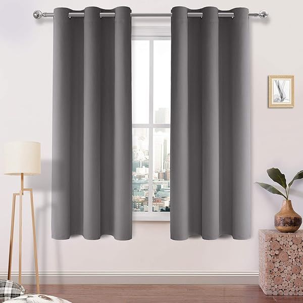 DWCN Grey Blackout Curtains 63 Inch - Thermal Room Darkening Panels for Bedroom & Living Room, Set of 2