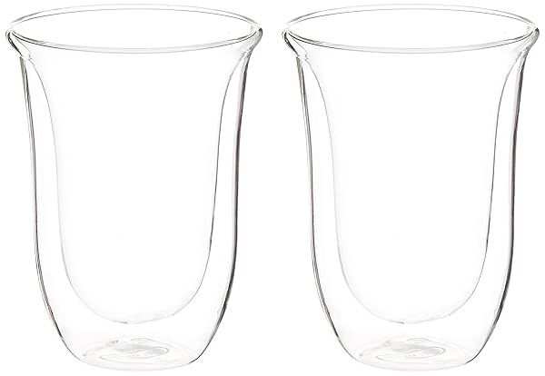 De'Longhi Double Walled Thermo Latte Glasses - Set of 2, 330ml Clear Coffee Mugs for Perfect Lattes