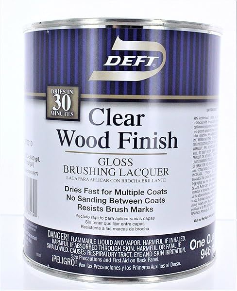 Deft Interior Clear Wood Finish Gloss Brushing Lacquer Quart - Durable, Easy Application for Stunning Wood Projects