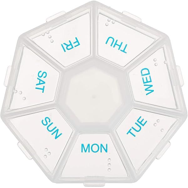 Deke Home Medicine Pill Organizer with Braille 7 Day Pill Box Clear Lids Weekly Daily Medication Management Compact Easy Viewing