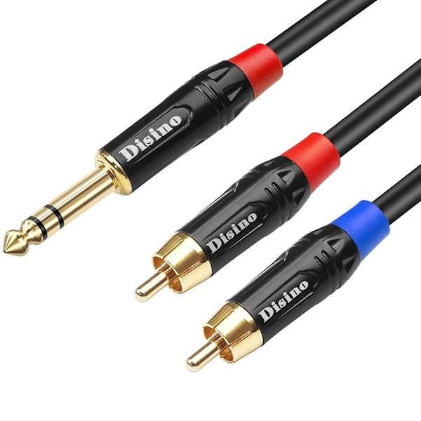 Disino RCA to 1/4 Insert Cable 6.35mm TRS Male to Dual RCA Audio Y Splitter 6.6 FT 2Meters
