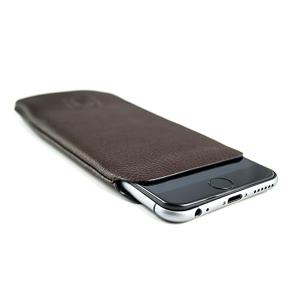 Dockem Ultra Slim Sleeve for iPhone SE 3, 13 Mini, 12 Mini & More - Vegan Leather Executive Case in Dark Brown