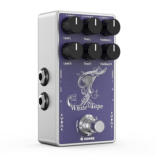Donner White Tape Stereo Delay Pedal: Analog Echo Effect for Guitar, Bass & Synth - True Bypass, Dual Channels