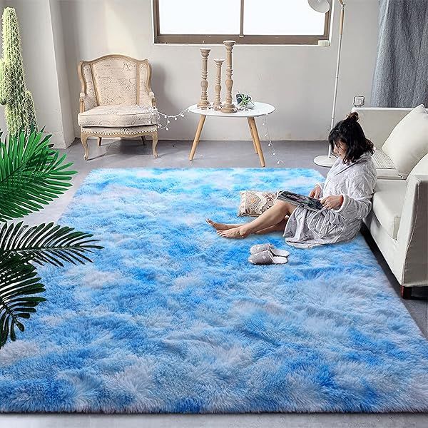 Shop DweIke 3x5 ft Fluffy Blue Area Rug - Soft, Non-Slip Plush Rug for Kids' Rooms & Modern Home Decor