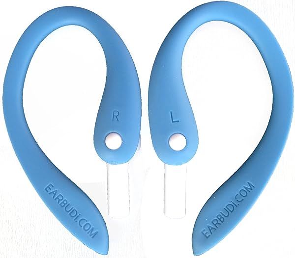 Adjustable EARBUDi Ear Hooks for Wired EarPods - Compatible with Apple EarPods, Blue Rubber Loops