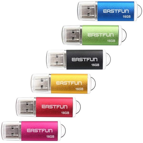 Eastfun 6 Pack 16GB USB 2.0 Flash Drives - Colorful Thumb Drives with LED Indicator