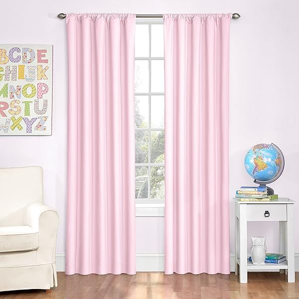 ECLIPSE Blackout Thermal Rod Pocket Window Curtain Pink 42x63 for Bedroom or Nursery 1 Panel