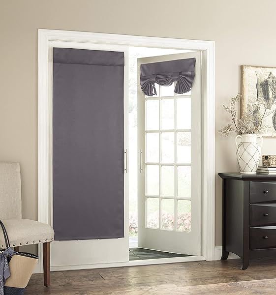 ECLIPSE Tricia 26x68 Grey French Door Curtain Tie Up Light Filtering Drapes for Living Room and Bedroom