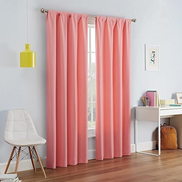 ECLIPSE Kendall Modern Blackout Thermal Rod Pocket Window Curtain 42 X 54 Coral for Bedroom or Living Room