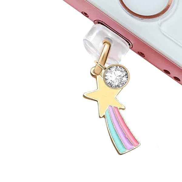 ELISE & FONDA Fairy Wand Star Pendant Phone Charm - USB Charging Port Anti Dust Plug for iPhone & iPad