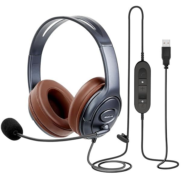EMAIKER Noise Canceling USB Headphones with Microphone for Clear Skype & Zoom Meetings - Perfect for Home Office & Dragon Dictation