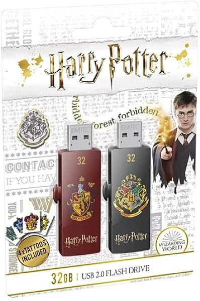 EMTEC Harry Potter M730 USB 2.0 Flash Drive 32GB - Gryffindor & Hogwarts Duo Pack for Fans