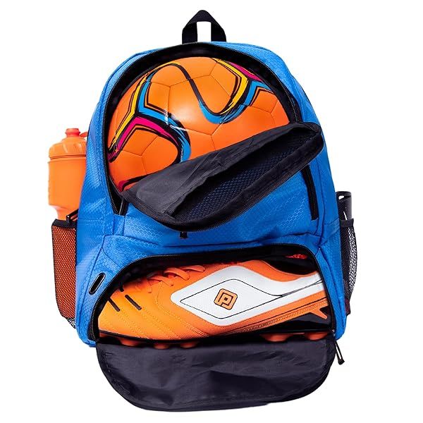 ERANT Athletic Soccer Backpack Extra Large Sports Bag with Ball and Cleat Compartment Durable Design for Boys and Girls Blue