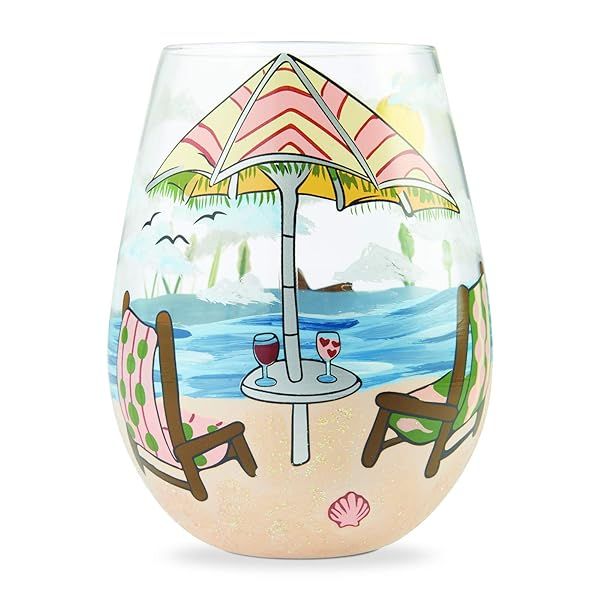 Shop Enesco Lolita Beach Hand-Painted Stemless Wine Glass - 20oz Artisan Design, Perfect Gift!
