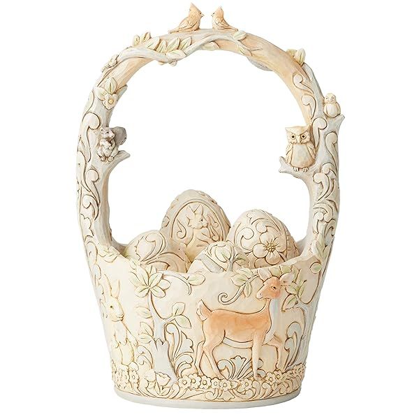 Enesco Jim Shore Heartwood Creek, 8.5-inch Height, Woodland Basket with 4 Eggs, White