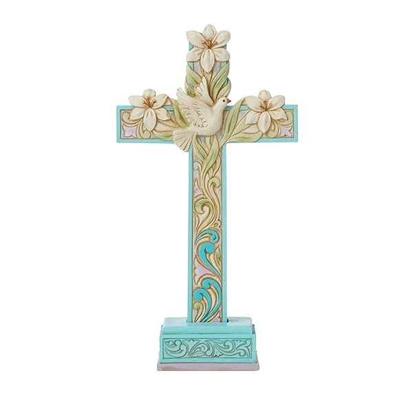 Enesco Jim Shore Heartwood Creek Cross Figurine with Easter Lilies & Dove - 7.83 Inch Multicolor Decor