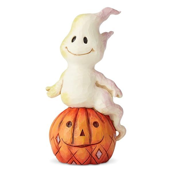 Enesco Jim Shore Halloween Ghost & Pumpkin Miniature Figurine - 3.94 Inch Collectible Decor