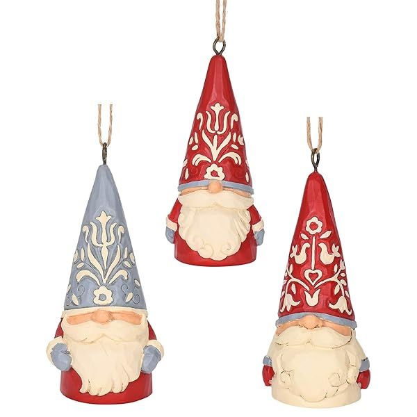 Enesco Jim Shore Heartwood Creek Nordic Noel Gnomes Miniature Hanging Ornament Set, 3