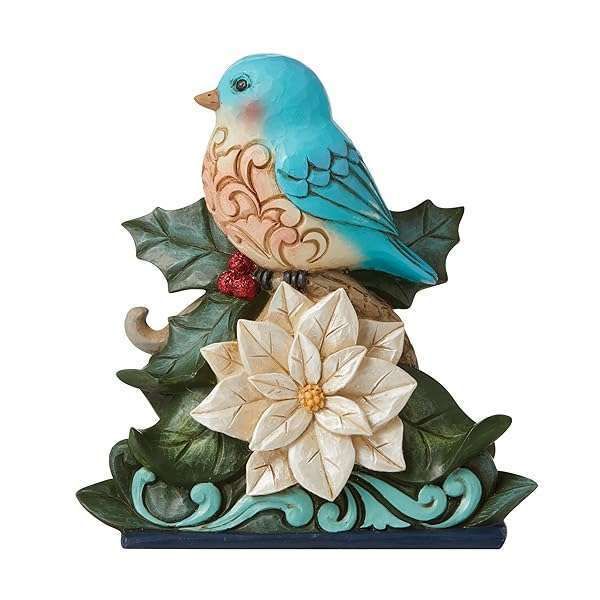 Enesco Jim Shore Winter Wonderland Bluebird Figurine with Poinsettia - 5.51 Inch Multicolor Decor