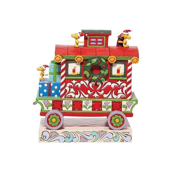 Enesco Jim Shore Peanuts Woodstock Christmas Train Caboose Figurine - 4.75 Inch Multicolor Collectible