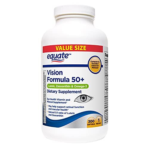 Equate Vision Formula 50+: Lutein, Zeaxanthin & Omega-3 Softgels for Eye Health - 300 Count