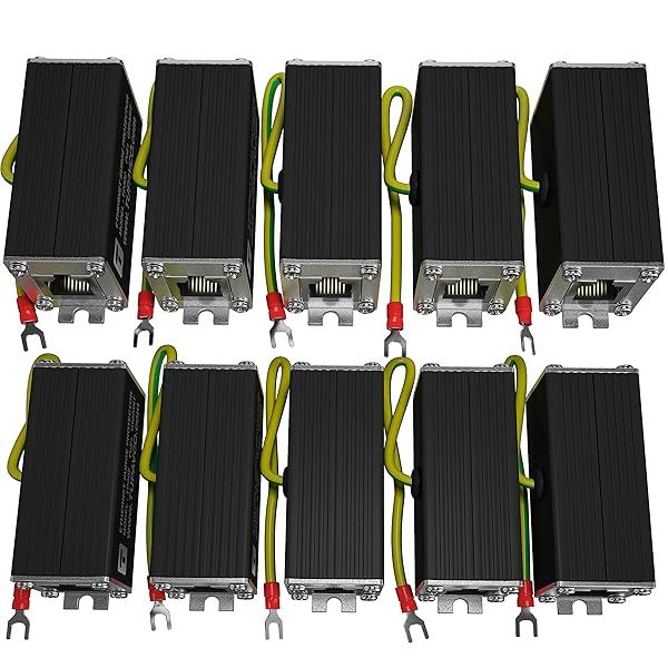 10 Pack Ethernet Surge Protector - Gigabit PoE++ 154W RJ45 Lightning Suppressor for CAT5/CAT6 Networks