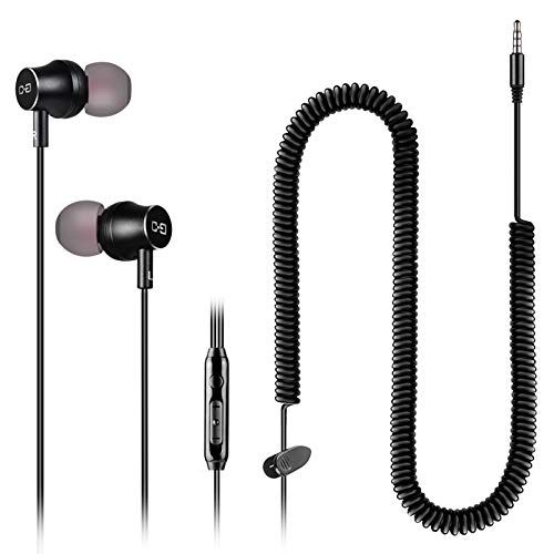 Extra Long Earbuds for TV & PC - 12FT Coiled Cable, Volume Control & Mic | ChanGeek CGS06 Wired Headphones