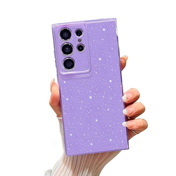 FABSPARK Samsung Galaxy S24 Case Cute Vibrant Neon Glitter Shiny Bling Shockproof Protective 6.1 Inch Purple Girly Design