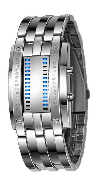 FANMIS Fashion Casual Binary LED Military Men's Sports Stainless Steel Quartz Rectangle Wrist Watch Silver