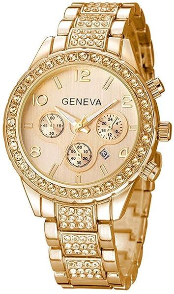 FANMIS Unisex Luxury Pave Crystal Diamonds Quartz Watch - B Gold Stainless Steel Bracelet
