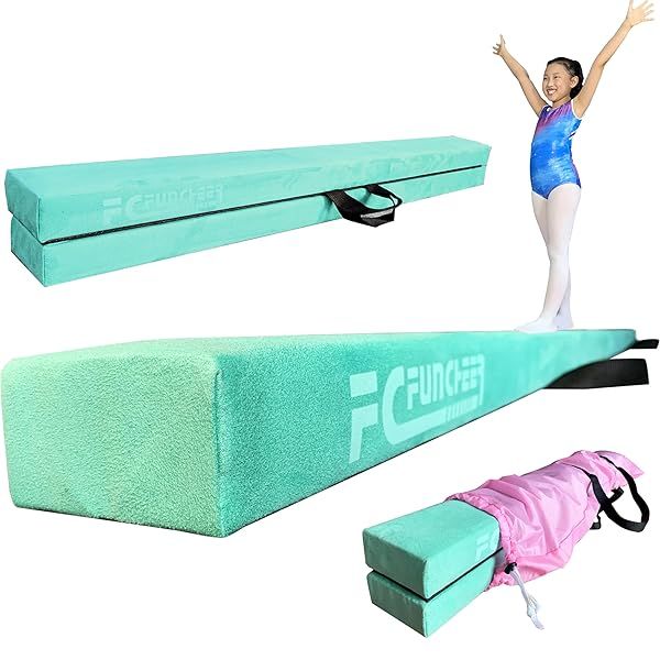 FC FUNCHEER 8FT Folding Balance Beam - Suede Gymnastics Equipment for Kids & Adults - Anti-Slip, Portable with Carry Bag