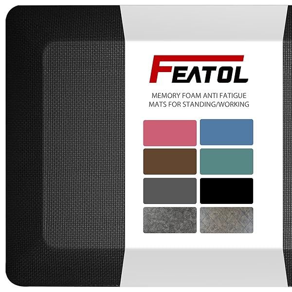 FEATOL Anti Fatigue Mats Set of 2 Thick Cushioned Ergonomic Kitchen and Office Floor Mats Non Slip Memory Foam Comfort 20 x 32 Black