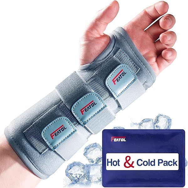 FEATOL Wrist Brace for Carpal Tunnel Night Support Adjustable Straps Hot Ice Pack Left Hand Large X Large Pain Relief for Tendinitis Arthritis
