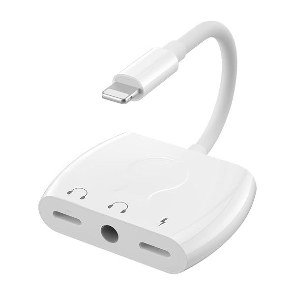 FEINODI iPhone Lightning to 3.5mm Headphone Jack Audio Adapter and Splitter for iPhone 13 12 SE 11 Xs XR X 8 7 Support iOS 15 White