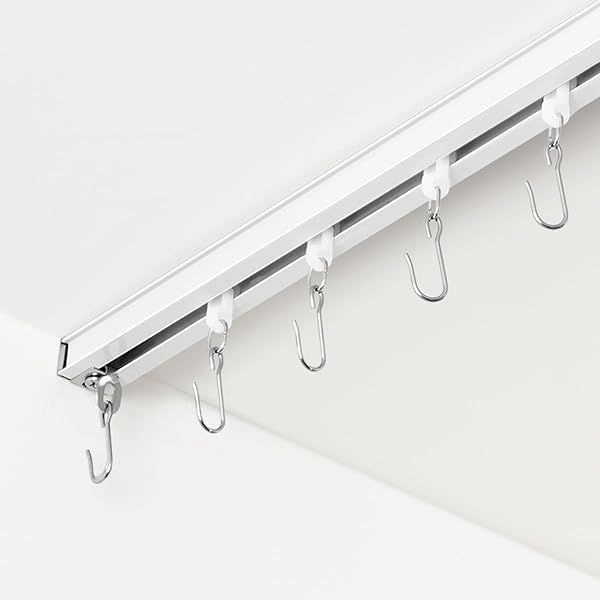 FELIDESIGN Ceiling Curtain Track Room Divider Rail Set with Roller Hooks White 6ft to 9ft