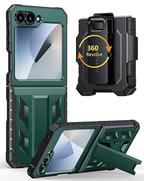 FNTCASE Military Grade Shockproof Case for Samsung Galaxy Z Flip 6 with Belt Clip Holster and Kickstand Rugged Protection Green 2024