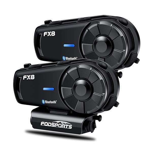 FODSPORTS FX8 Bluetooth Motorcycle Headset: Music Sharing, 8 Riders Intercom, EQ Sound for ATV/Dirt Bike - 2 Pack