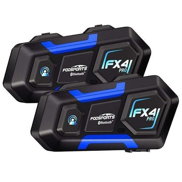 FODSPORTS FX4 Pro Bluetooth Intercom for 4 Riders - Universal Helmet Communication System with FM & Dual Mics