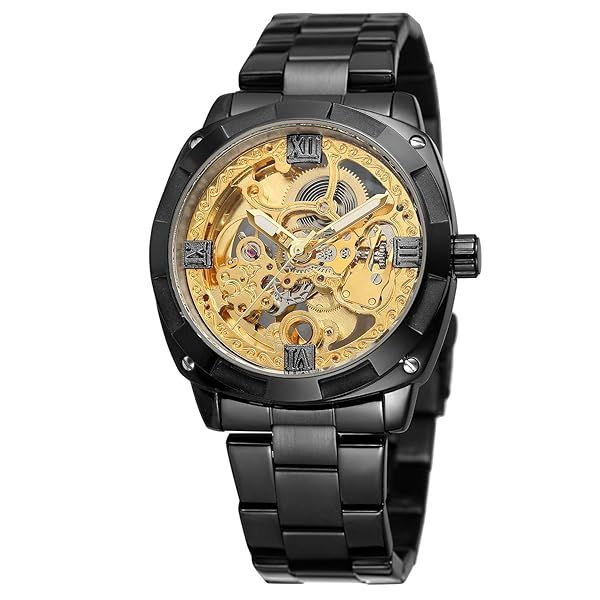 Forsining Men's Unique Design Automatic Skeleton Analog Dial Watch Stainless Steel Bracelet